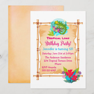 Green Lizard Tropical Luau Birthday Invite Einladung