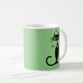 Green Long Necked Cat MCM Style Coffee Retro Tasse (VorderseiteRechts)