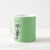 Green Long Necked Cat MCM Style Coffee Retro Tasse (Vorderseite Links)