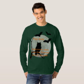 Green Long Sleeve Halloween Owl & Fledermäuse T-Shirt (Vorne ganz)