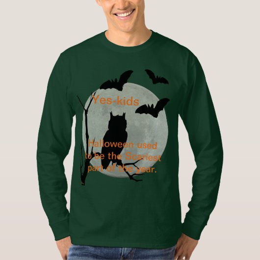 Green Long Sleeve Halloween Owl & Fledermäuse T-Shirt (Vorderseite)