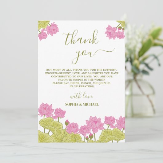 Green Lotus Lily Blume Hochzeit Indianer danke Ihn Einladung (Stehend Vorderseite)