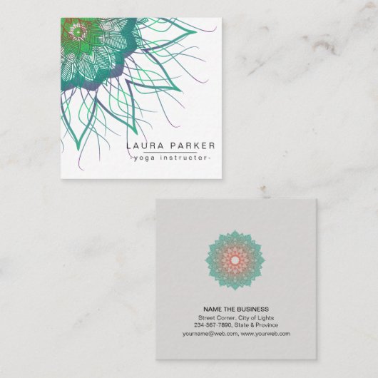 Green Lotus Mandala Yoga Instructor Holistic Quadratische Visitenkarte (Vorne/Hinten)