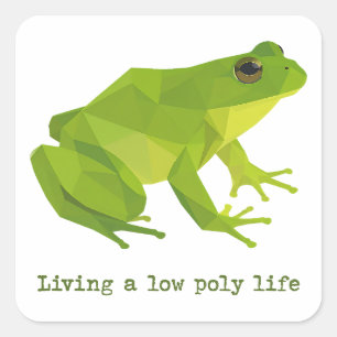 Green Low Poly Life Frog Quadratischer Aufkleber