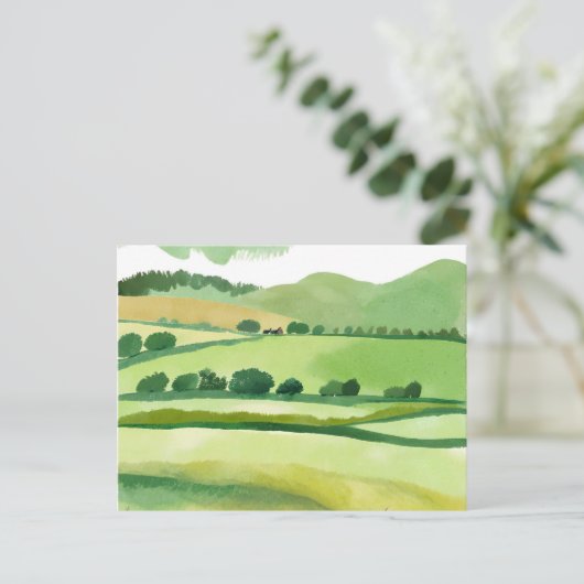 Green Lucious Hillside | Natur Wasserfarbe Postkarte (Stehend Vorderseite)