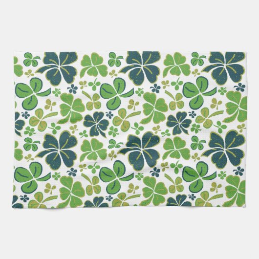 Green Lucky 4 Blätter Kleeblätter Kleeblatt Muster Geschirrtuch (Horizontal)
