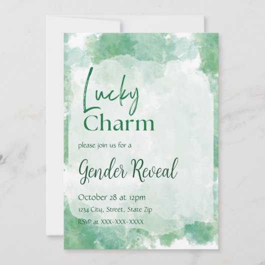 Green Lucky Charm Watercolor Gender Reveal Einladung (Vorderseite)