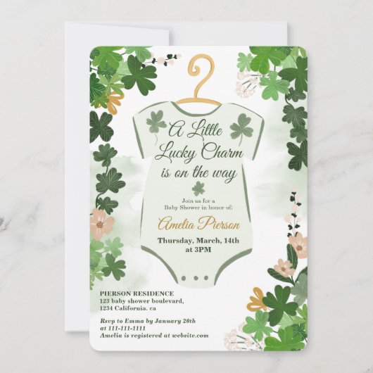 Green Lucky Clover St. Patrick's Day Baby Shower Einladung (Vorderseite)