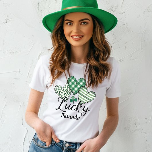 Green Lucky Hearts Personalisiert St. Patrick's T-Shirt