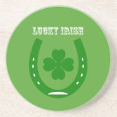 Green Lucky Horseshoe mit 4 Blatt Kleeblatt Sandstein Untersetzer (Vorne)