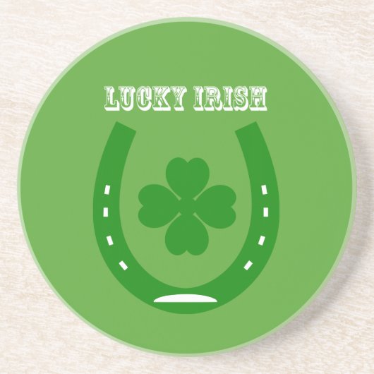 Green Lucky Horseshoe mit 4 Blatt Kleeblatt Sandstein Untersetzer (Vorne)