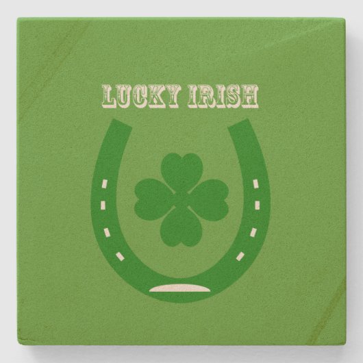 Green Lucky Horseshoe mit 4 Blatt Kleeblatt Steinuntersetzer (Vorderseite)