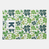 Green Lucky Kleeblatt Clover Muster Mit Monogramm Geschirrtuch (Horizontal)
