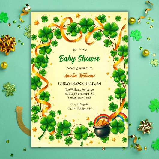 Green Lucky Kleeblatt St Patricks Day Kinderdusche Einladung