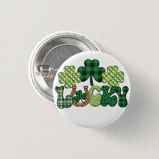 Green Lucky St Patricks Day Button (Vorne & Hinten)