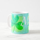 Green Lucky Three Leaf Klee Mit Monogramm Kaffeetasse (Vorderseite Links)