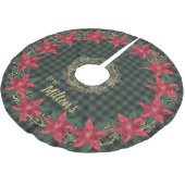 Green Lumberjack Kariert und Poinsettias Mit Monog Polyester Weihnachtsbaumdecke (Schrägansicht)