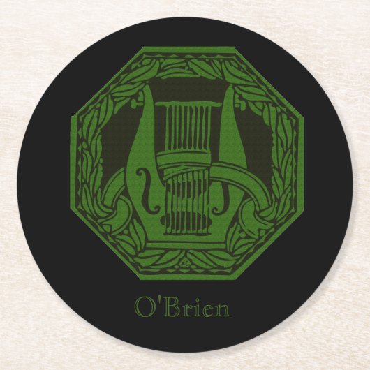 Green Lyre Abzeichen Runder Pappuntersetzer (Vorderseite)
