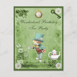 Green Mad Hatter Wonderland Birthday Tee Party Einladung