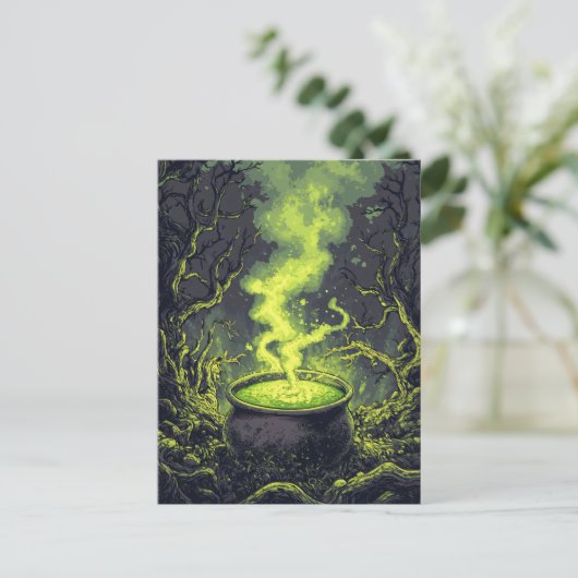 Green Magic Potion Cauldron Halloween Postkarte (Stehend Vorderseite)