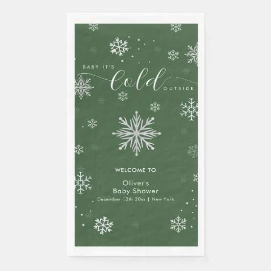 Green Magical Snowflake Baby Shower Welcome Serviette (Vorderseite)