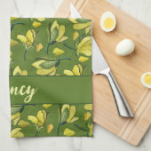 Green Magnolia Floral Personalisiert Geschirrtuch (Viertel Falte)