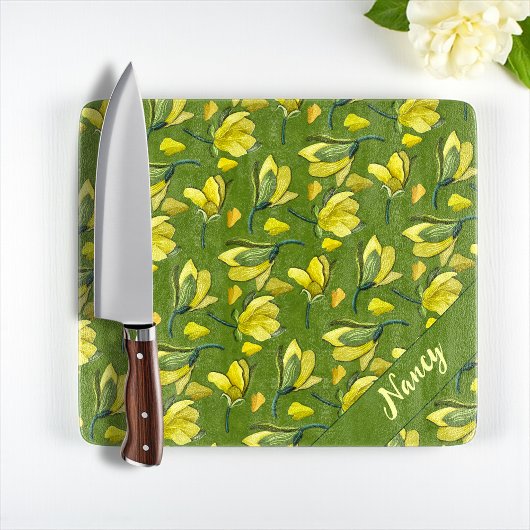Green Magnolia Floral Personalisiert Schneidebrett