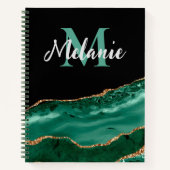 Green Malachite and Gold Glitzer Mit Monogramm Notizblock (Vorderseite)