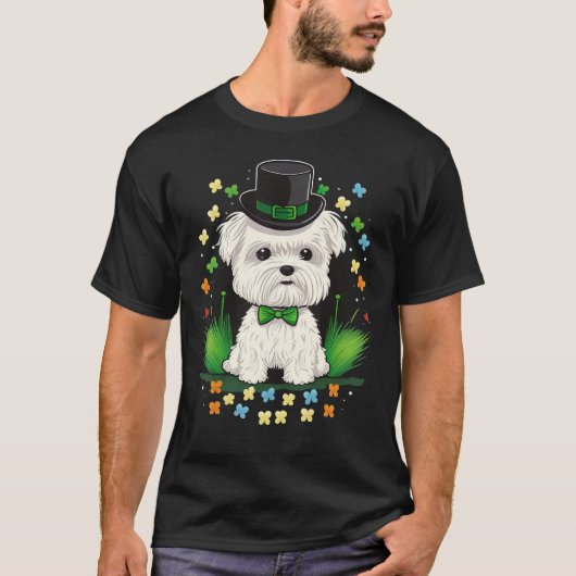 Green Maltese dog shamrock on St Patricks Day Malt T-Shirt (Vorderseite)