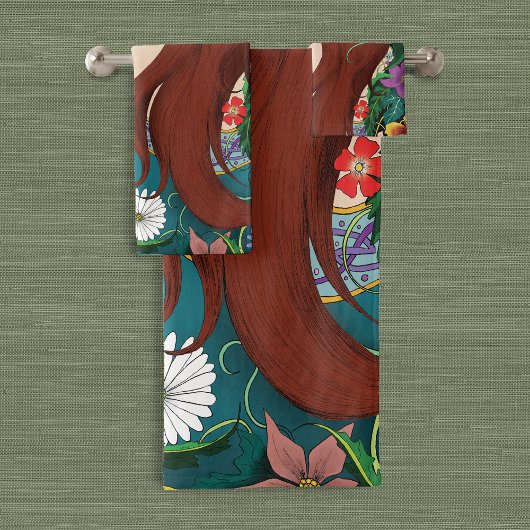 Green Man Elf Fantasy Floral Badhandtuch Set