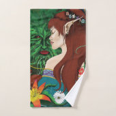Green Man Elf Fantasy Floral Badhandtuch Set (Handtuch)