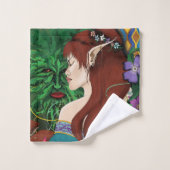 Green Man Elf Fantasy Floral Badhandtuch Set (Waschlappen)