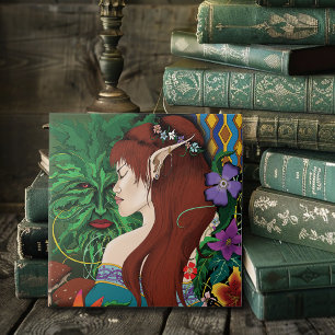 Green Man Elf Fantasy Floral Fliese