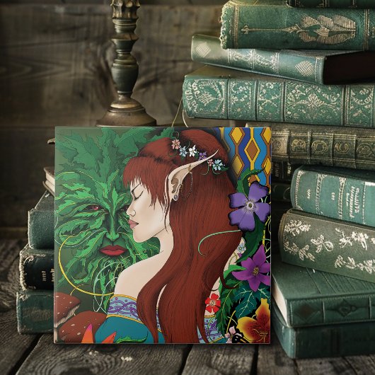 Green Man Elf Fantasy Floral Fliese