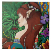 Green Man Elf Fantasy Floral Fliese (Vorderseite)