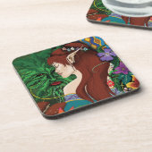 Green Man Elf Fantasy Floral Getränkeuntersetzer (Linke Seite)