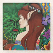 Green Man Elf Fantasy Floral Glasuntersetzer (Vorderseite)