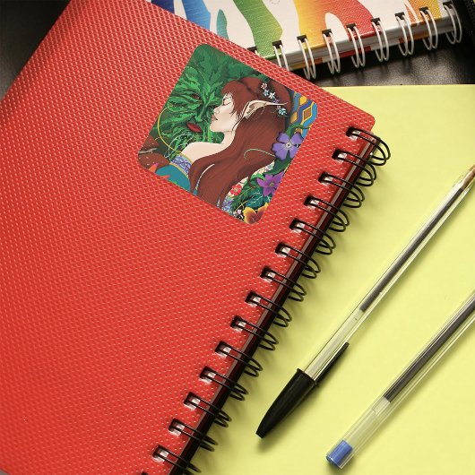 Green Man Elf Fantasy Floral Quadratischer Aufkleber