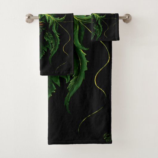 Green Man Fee Blätter Black Badhandtuch Set (Insitu)