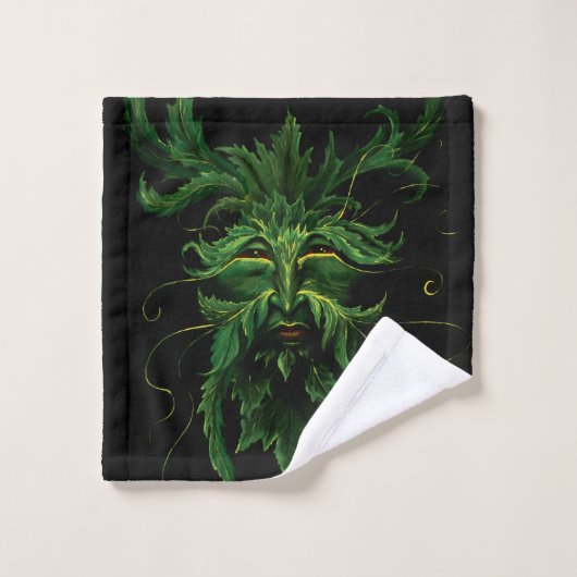 Green Man Fee Blätter Black Badhandtuch Set (Waschlappen)