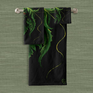 Green Man Fee Blätter Black Badhandtuch Set