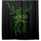 Green Man Fee Blätter Black Duschvorhang (Vorderseite)