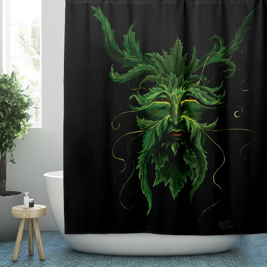 Green Man Fee Blätter Black Duschvorhang
