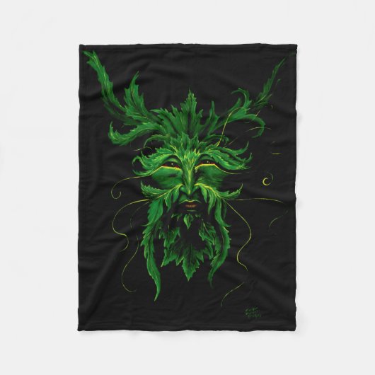 Green Man Fee Blätter Black Fleecedecke (Vorderseite)