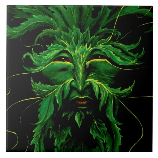 Green Man Fee Blätter Black Fliese (Vorderseite)
