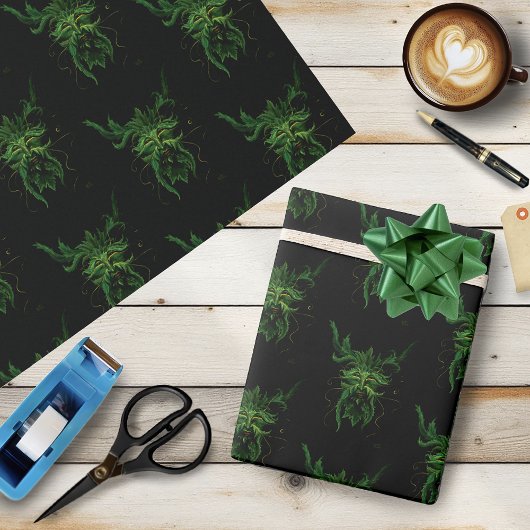 Green Man Fee Blätter Black Geschenkpapier