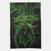 Green Man Fee Blätter Black Geschirrtuch (Vertikal)