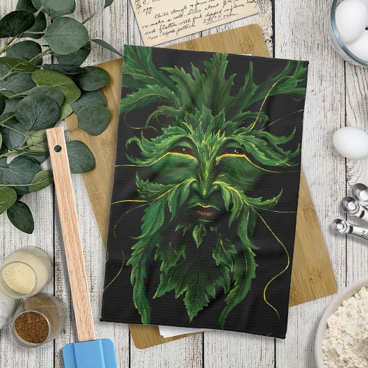 Green Man Fee Blätter Black Geschirrtuch