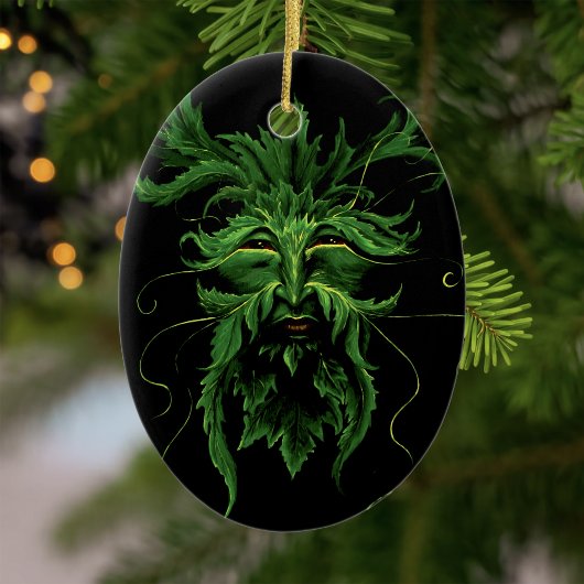 Green Man Fee Blätter Black Keramik Ornament