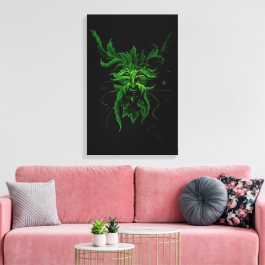 Green Man Fee Blätter Black Leinwanddruck (Insitu (Wohnzimmer))
